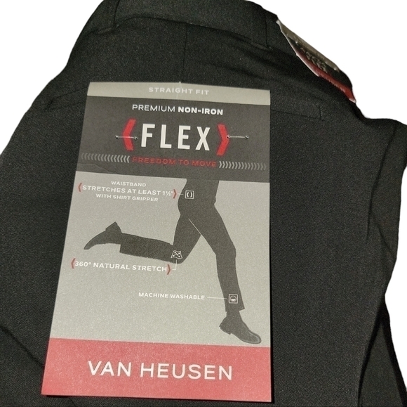 VAN HEUSEN Premium Non Iron Straight Fit black Pants Flex Waist size 44x34 NWT - Picture 2 of 7